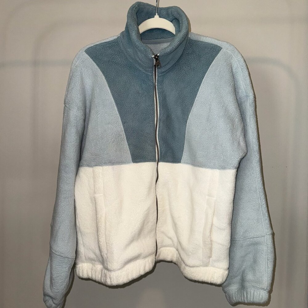 Abercrombie & Fitch Color Block Blue & White Sherpa Fleece Zip Up Jacket NWOT
